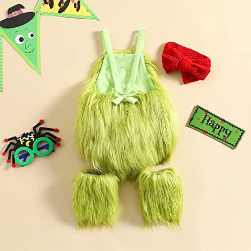 Baby Christmas Costume Santa Claus Green Furry Monster Romper Onesie