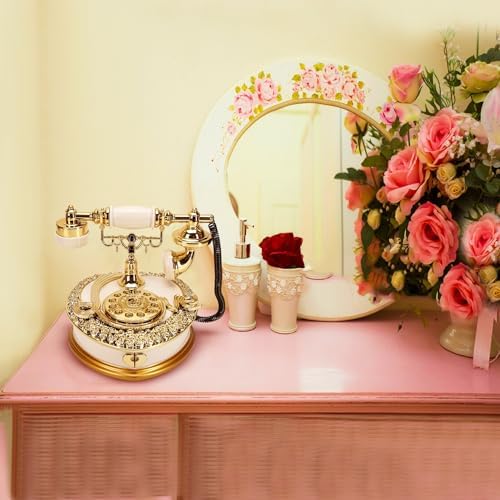 Big Vintage Telephone Jewelry Box with Drawer - Heart Shaped Trinket Music Box with Retro Dial