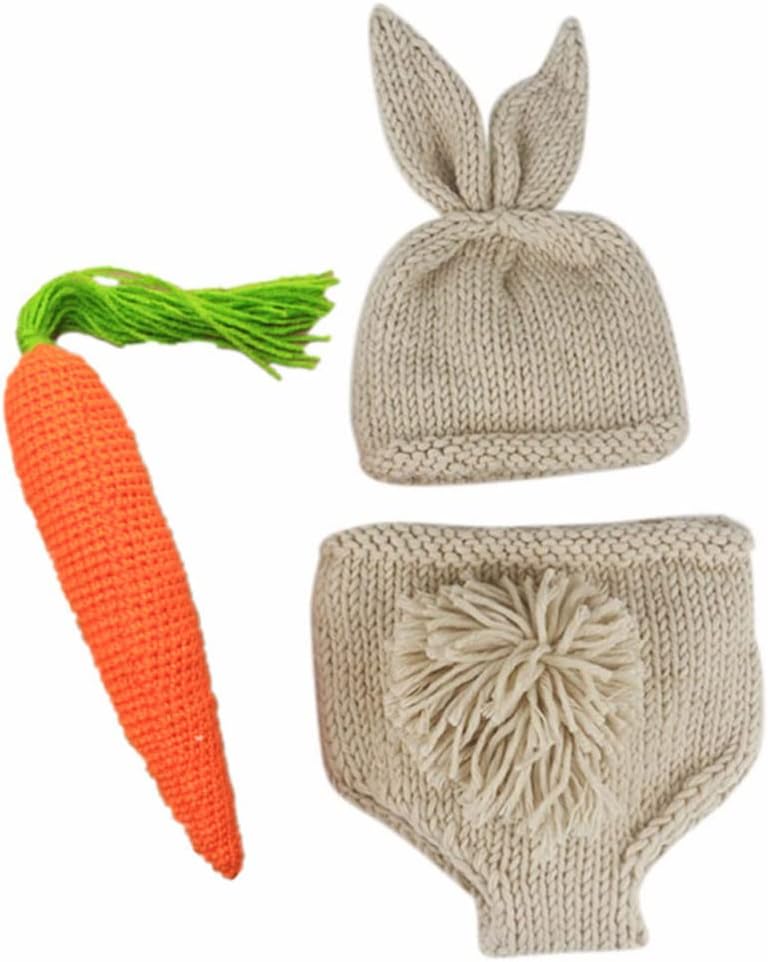 Kisangel Newborn Baby Boy Girl Easter Bunny Crochet Costume Hat Diaper Accessory Set