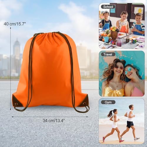 PLULON 6 Pcs Orange Drawstring Bags for Sports and Travel