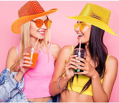 Bonuci Sparkly Cowboy Hat and Heart Sunglasses Party Favor for All Ages