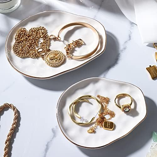 AISBUGUR Jewelry Tray Set of 2 - Large Capacity Jewelry Dish for Rings and More