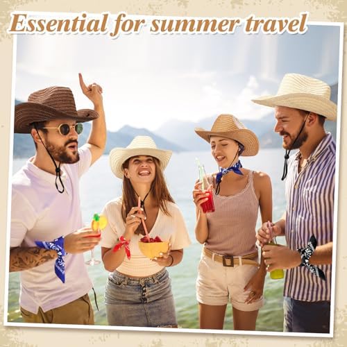 Coume 24 Piece Cowboy Hat and Bandana Set for Summer Halloween Parties