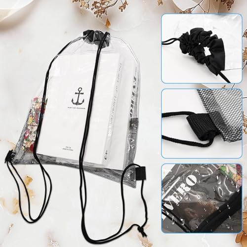 6 Pcs Clear Drawstring Bags Waterproof for Gym Concert Travel