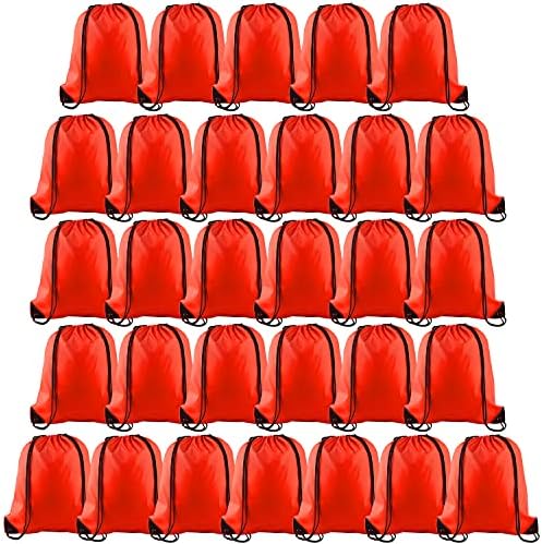 PLULON 30 Pcs Red Drawstring Bags for Yoga Travel and Outdoor Use