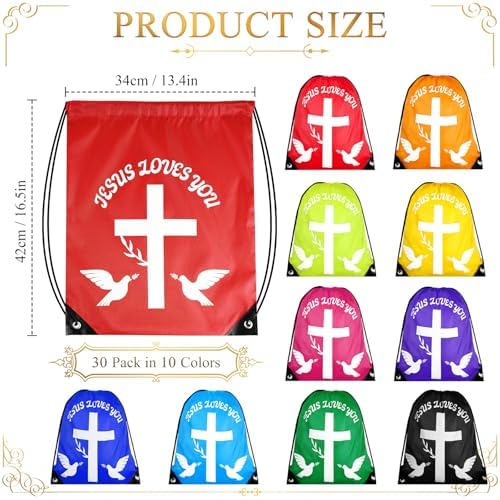 30 Pack Jesus Loves You Drawstring Backpacks