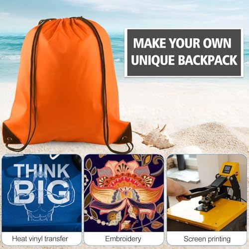 PLULON 6 Pcs Orange Drawstring Bags for Sports and Travel