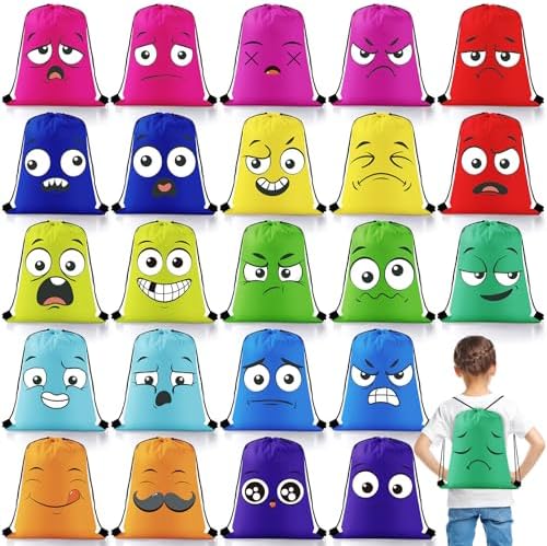 24 Pcs Emoticon Drawstring Backpack for Teens