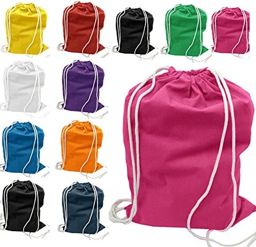 TBF 12 Pack Cotton Canvas Drawstring Bags 14x18