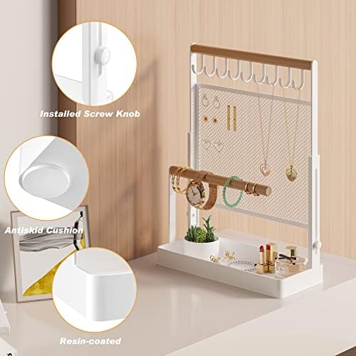 Jewelry Organizer Stand with 9 Hooks and Earring Net
