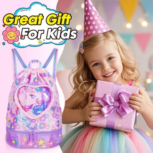 YOYTOO Drawstring Backpack for Girls - Unicorn Theme Waterproof Gym Bag
