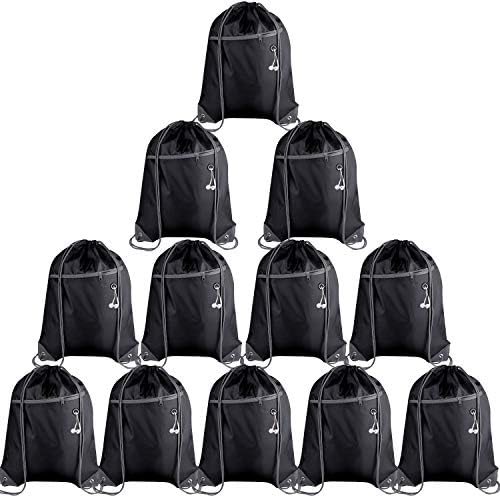 KUUQA 12Pcs Drawstring Backpack Bags with Zipper Pocket and Headphone Hole