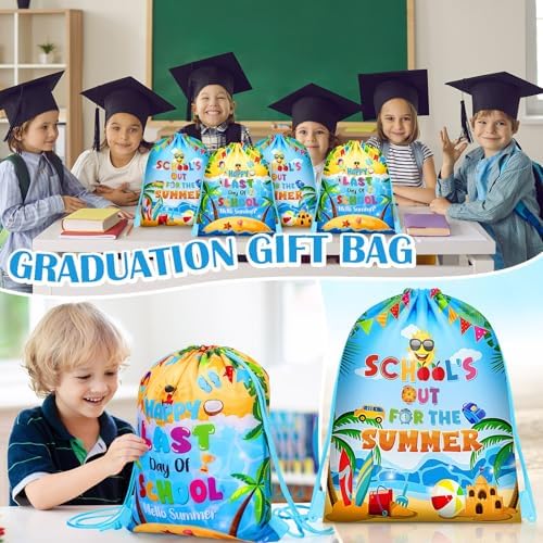 Kacctyen 30 Pcs Summer Drawstring Gift Bags for Graduation and Classroom Parties