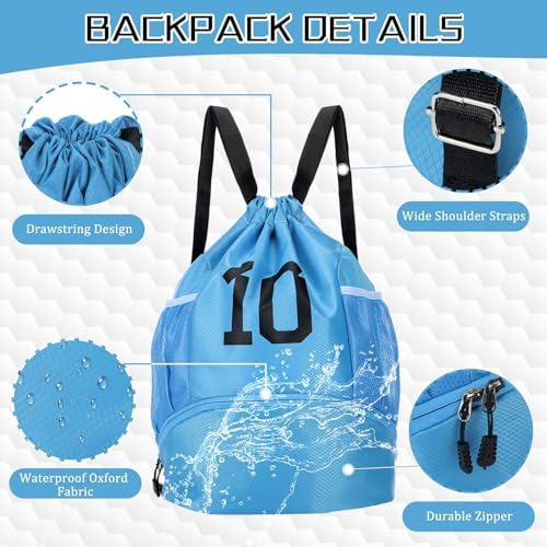 Sunnymove Drawstring Soccer Backpack with Ball and Shoe Compartment