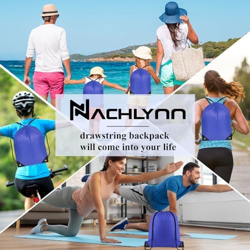NACHLYNN Royal Blue Drawstring Backpack Bulk 12 Pieces