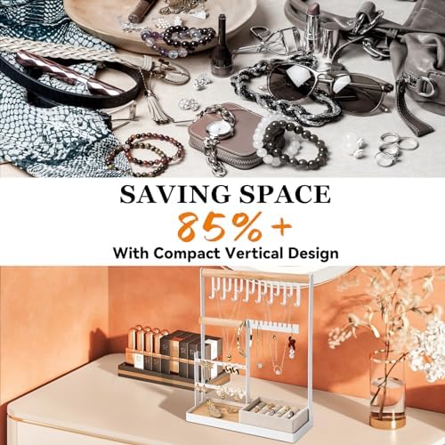 DreamGenius Jewelry Organizer Stand with 4 Tiers and Velvet Ring Holder