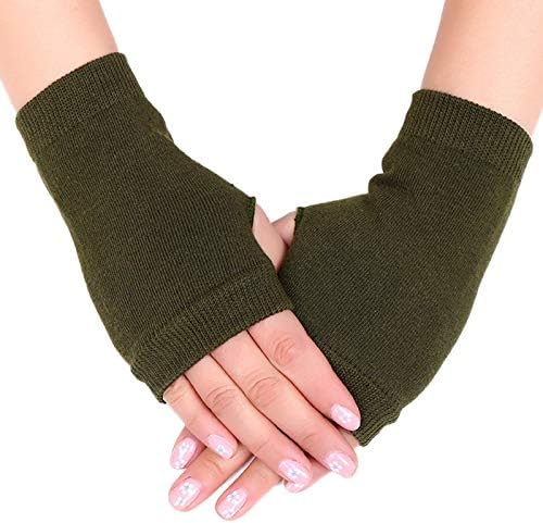 Unisex Cotton Knitted Fingerless Gloves with Stretchy Thumb Hole and Wrist Length for Winter