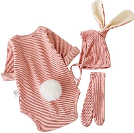 Baby Easter Bunny Outfit with 3D Ear Hat and Plush Tail