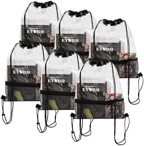 6 Pcs Clear Drawstring Bags Waterproof for Gym Concert Travel