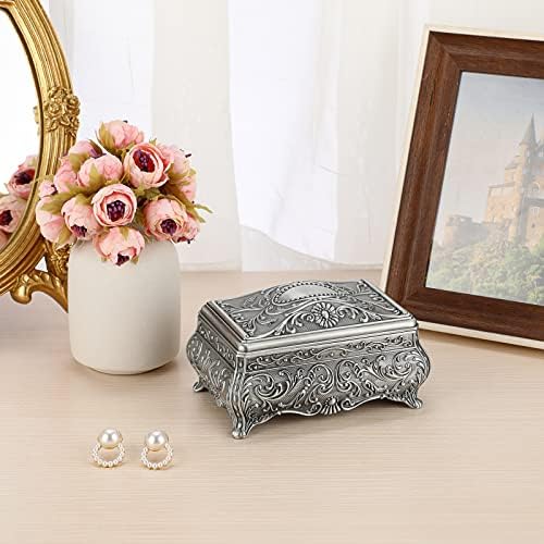 ELLDOO Vintage Silver Music Box with Floral Design