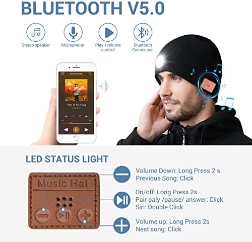 Bluetooth Beanie with LED Light and Stereo Speakers