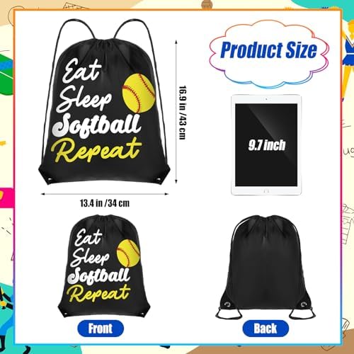 Windyun 16 Pcs Ball Drawstring Backpack Bulk Lightweight Bags Cinch Sacks Tote Softball
