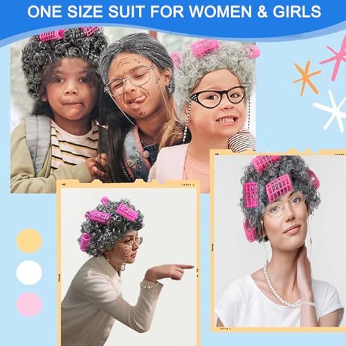 Santoy Old Grandma Wig Costume Set for Women and Girls