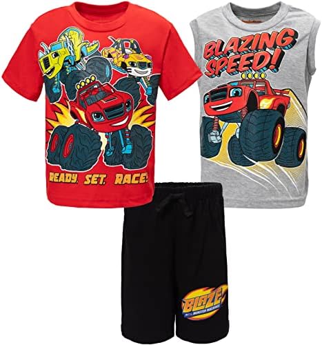 Blaze Stripes Boys 3 Piece Outfit Set Black Red Grey