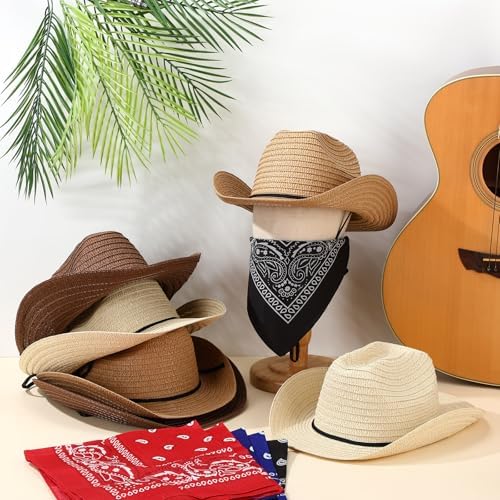 Coume 24 Piece Cowboy Hat and Bandana Set for Summer Halloween Parties