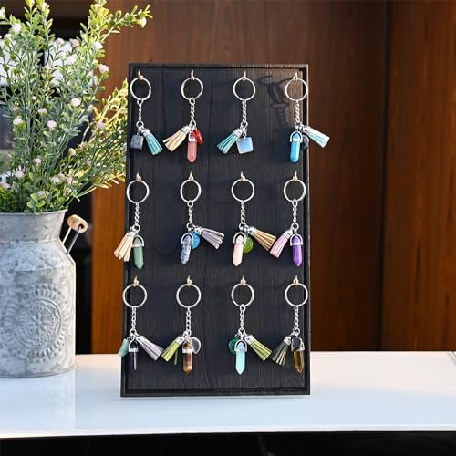 Ikee Design Wooden Jewelry Display Stand with 12 Hooks Black