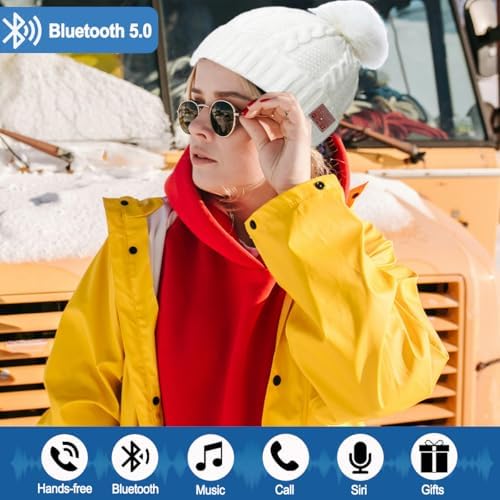 Bluetooth Beanie Hat for Women Girls with Stereo Headphones and Mic