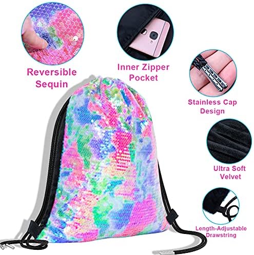 GAEN Mermaid Reversible Sequin Drawstring Backpack for Kids Girls One Size