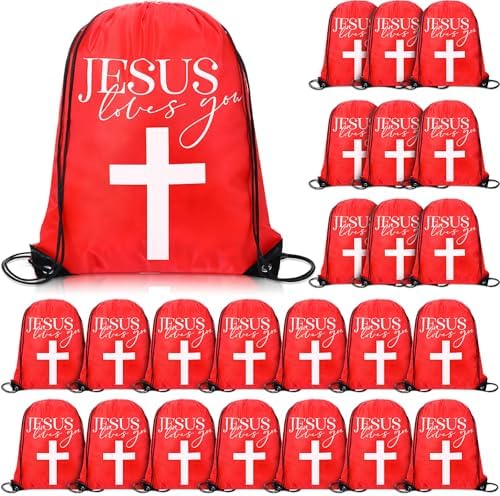 24 Pcs Red Christian Drawstring Bags VBS Gifts