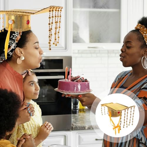 LOGOFUN Ancient Emperor Hat with Beaded Tassel Glitter Prince Hat Adjustable Strap for Cosplay Party Costume Accessories