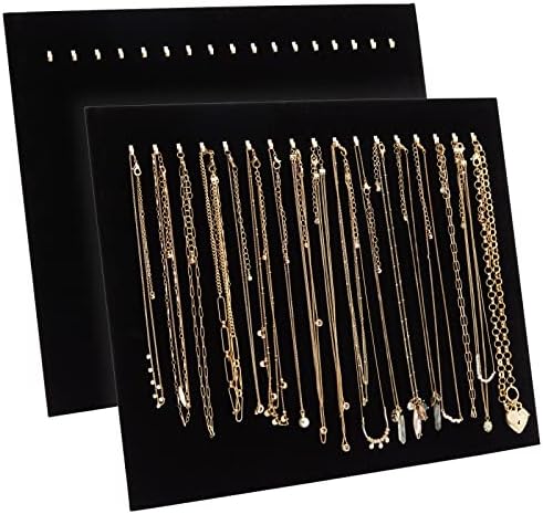 2 Pack Black Velvet Jewelry Display Boards with Hooks