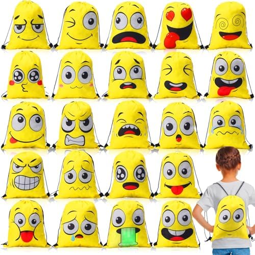 24 Pcs Emoticon Drawstring Backpacks for Kids and Teens