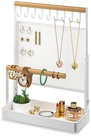 Jewelry Organizer Stand with 9 Hooks and Earring Net