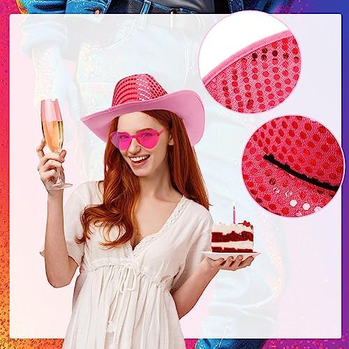 Bonuci Sparkly Cowboy Hat and Heart Sunglasses Party Favor for All Ages