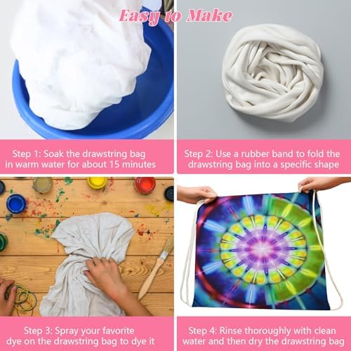 50 Pcs Tie Dye Cotton Drawstring Bags DIY Kit