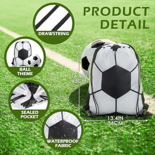 Reginary 18 Pcs Soccer Drawstring Bag and 18 Pcs Soccer Bracelet Set