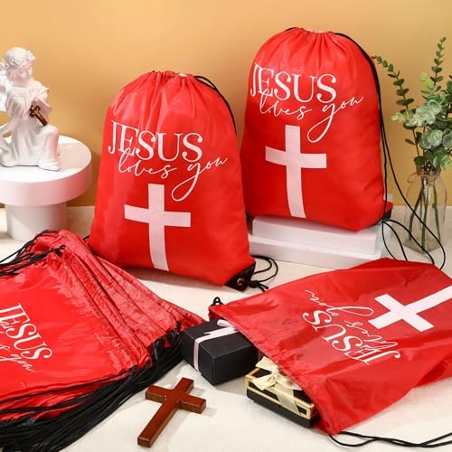 24 Pcs Red Christian Drawstring Bags VBS Gifts