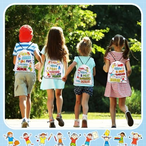 Kacctyen 24 Pcs Religious Drawstring Backpacks with Bible Verse