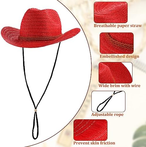 Suhine 15 Pcs Colorful Straw Cowboy Hat for Men Women