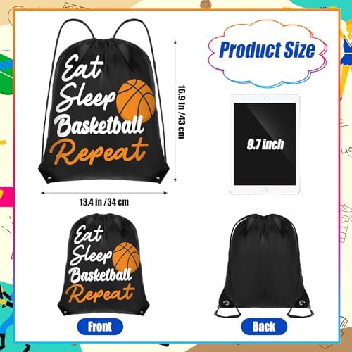 Windyun 16 Pcs Basketball Pattern Drawstring Bags