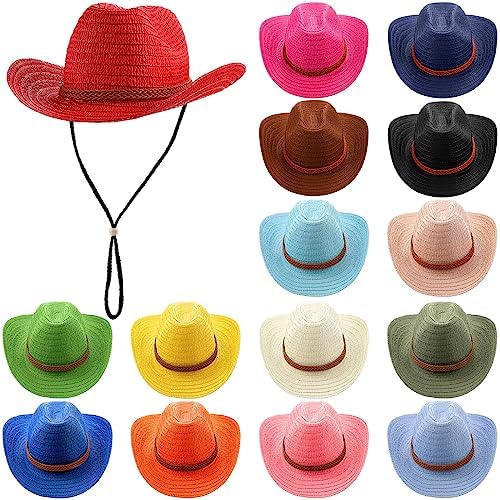 Suhine 15 Pcs Colorful Straw Cowboy Hat for Men Women