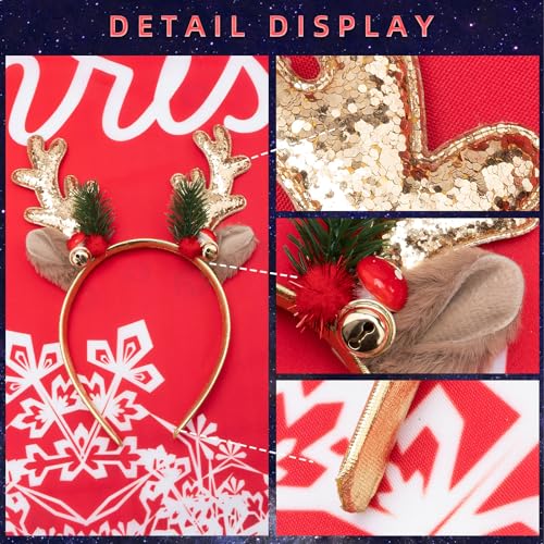 TULOBI Glitter Christmas Elk Headbands for Women and Girls