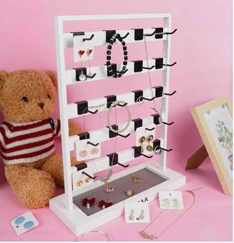Wooden Jewelry Display Stand with 5 Tiers and 20 Hooks