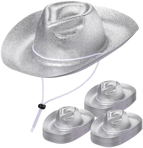 Shyyween Glitter Wide Brimmed Cowgirl Party Hat Set for Men Women
