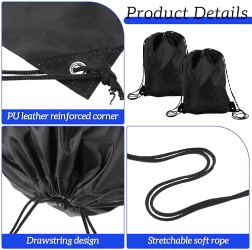 Prasacco 2 Pcs Drawstring Backpack Black for Men Women Sports Gym Travel Swimming Beach