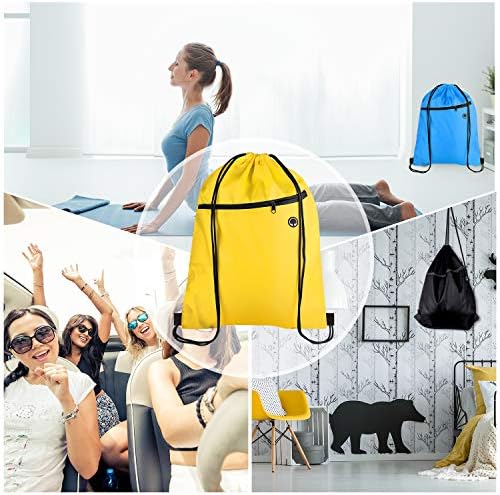 KUUQA 12Pcs Drawstring Bags with Zipper Pocket and Headphone Hole Backpacks